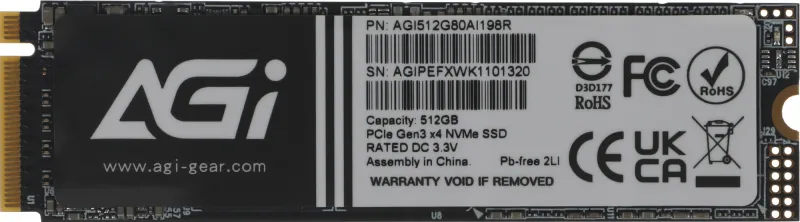 Накопитель SSD AGi PCIe 3.0 x4 512GB AGI512G80AI198R AI198 M.2 2280