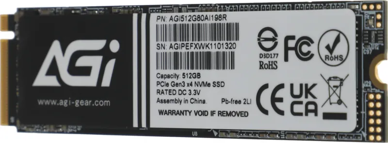 Накопитель SSD AGi PCIe 3.0 x4 512GB AGI512G80AI198R AI198 M.2 2280