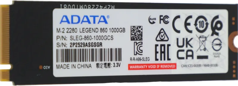 Накопитель SSD A-Data PCIe 4.0 x4 1TB SLEG-860-1000GCS Legend 860 M.2 2280