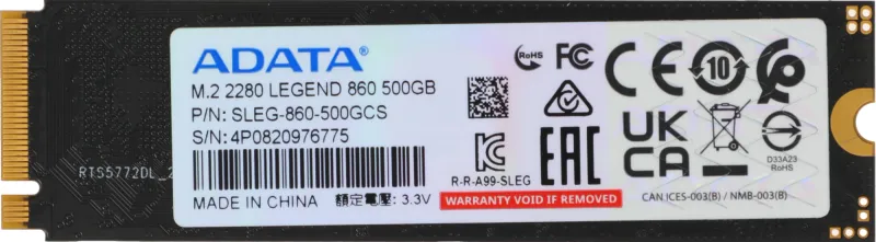 Накопитель SSD A-Data PCIe 4.0 x4 500GB SLEG-860-500GCS Legend 860 M.2 2280