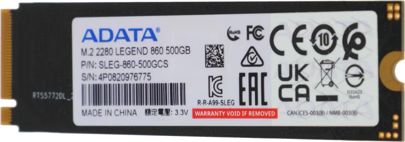 Накопитель SSD A-Data PCIe 4.0 x4 500GB SLEG-860-500GCS Legend 860 M.2 2280