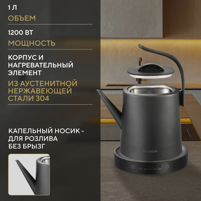 Чайник электрический Hyundai HYK-S5503 1л. 1200Вт титан/титановый корпус: металл