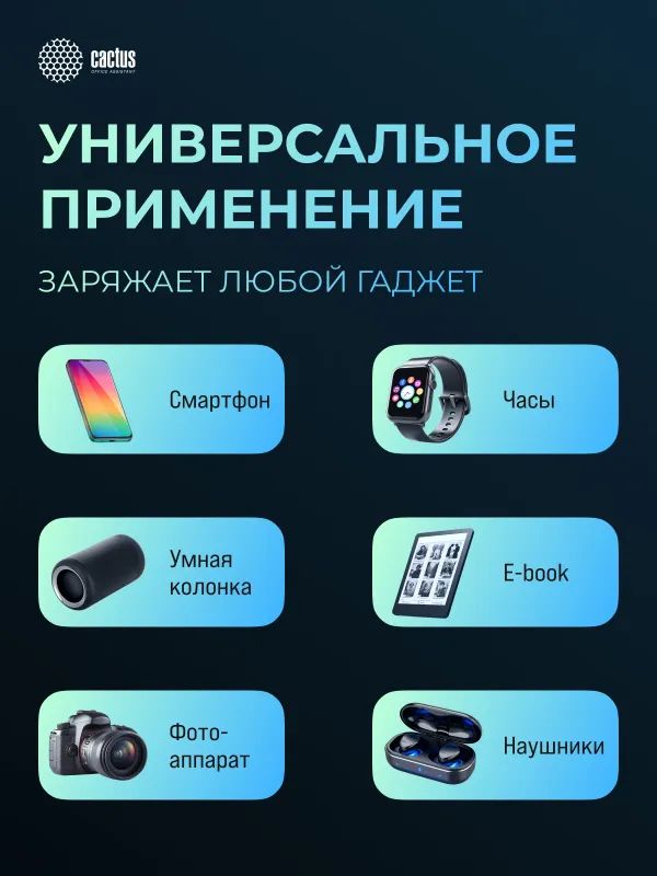 Мобильный аккумулятор Cactus CS-PBFSPA-10000 10000mAh 22.5W 4.5A 2xUSB-C белый