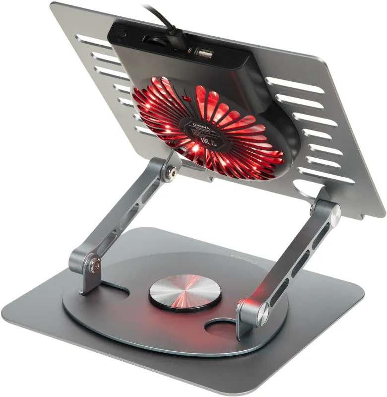 Подставка для ноутбука Digma D-NCP170-1xRGB110-360 17" 240x230x50мм 2xUSB 1x алюминий серый