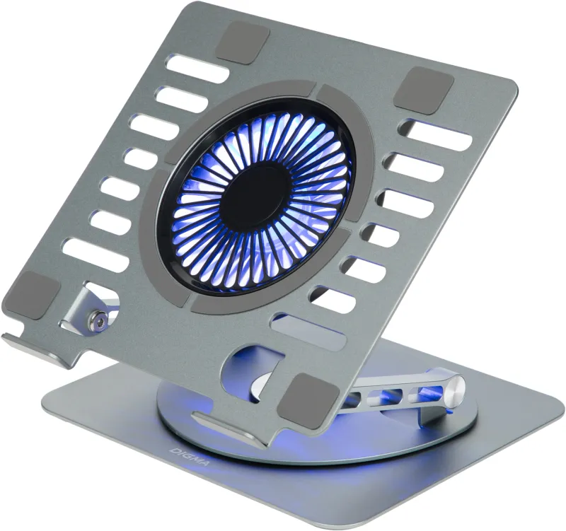 Подставка для ноутбука Digma D-NCP170-1xRGB110-360 17" 240x230x50мм 2xUSB 1x алюминий серый