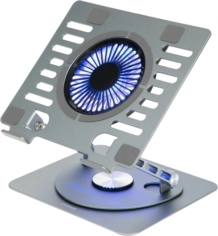Подставка для ноутбука Digma D-NCP170-1xRGB110-360 17" 240x230x50мм 2xUSB 1x алюминий серый