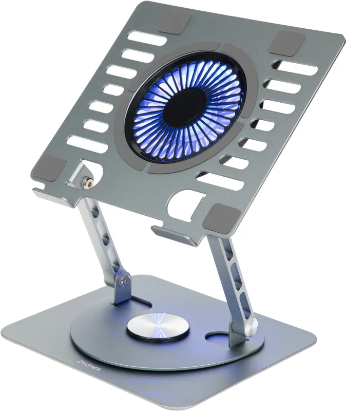 Подставка для ноутбука Digma D-NCP170-1xRGB110-360 17" 240x230x50мм 2xUSB 1x алюминий серый