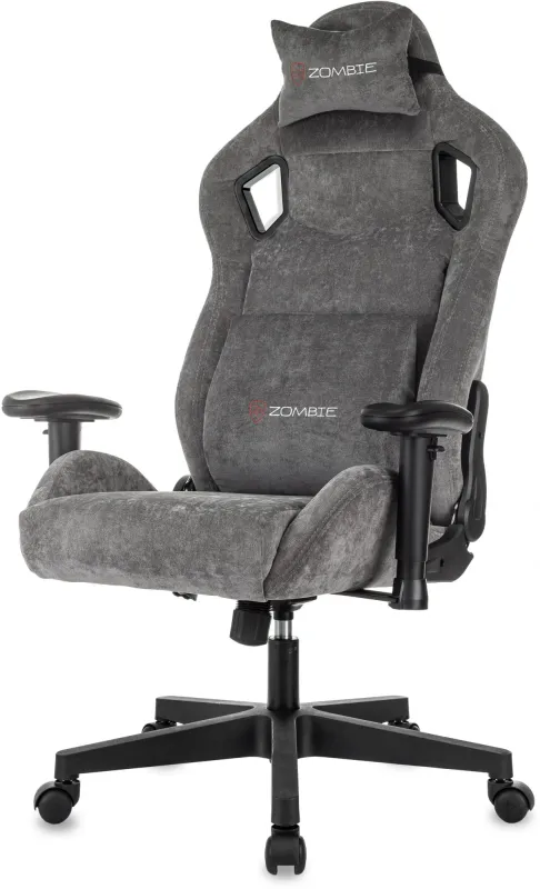 Кресло игровое Zombie Ghost Fabric серый Light-19 с подголов. крестов. пластик