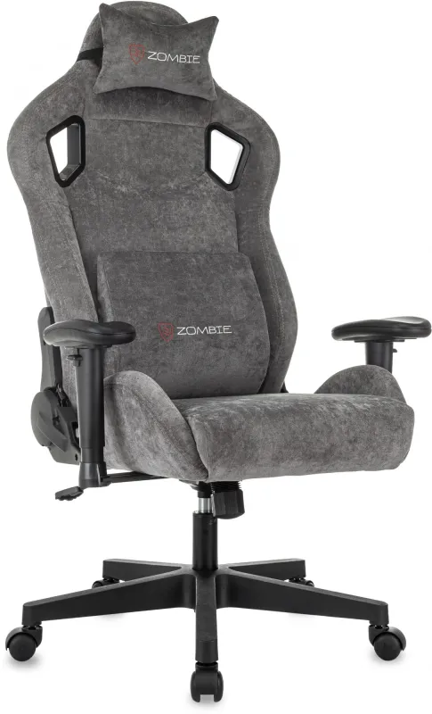 Кресло игровое Zombie Ghost Fabric серый Light-19 с подголов. крестов. пластик
