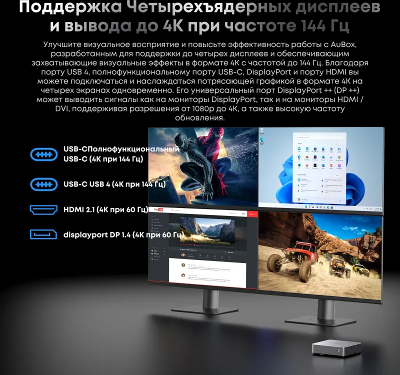 ПК Мини Chuwi AuBox Core i9 13900HK (2.6) 32Gb SSD1Tb Iris Xe Windows 11 Pro 2x2.5GbitEth WiFi BT 120W серебристый/черный