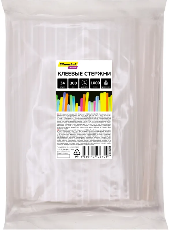 Cтержни клеев. для клеев.пист. Silwerhof 11-300-34-TRA дл.300мм D11мм прозрачный упак:34шт