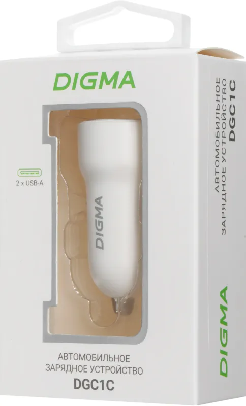 Автомобильное зар./устр. Digma DGC1С 12W 2.4A 2xUSB белый (DGC1C2LX22WH)