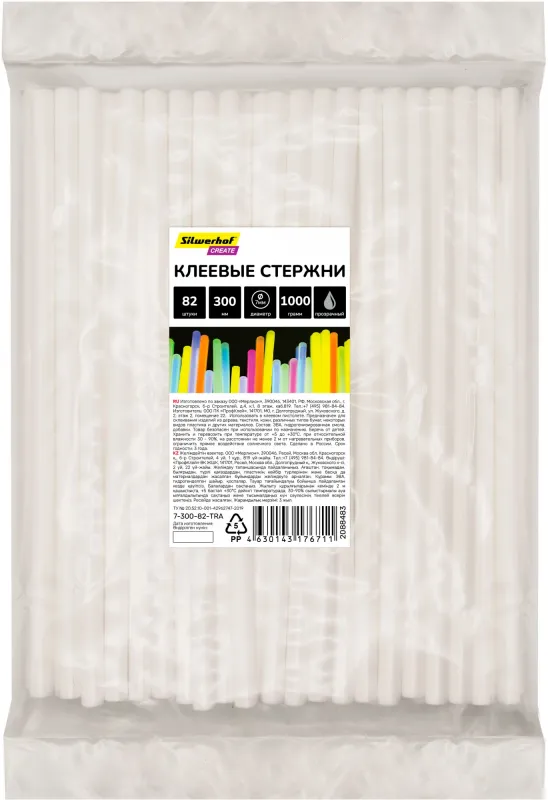 Cтержни клеев. для клеев.пист. Silwerhof 7-300-82-TRA дл.300мм D7мм прозрачный упак:82шт