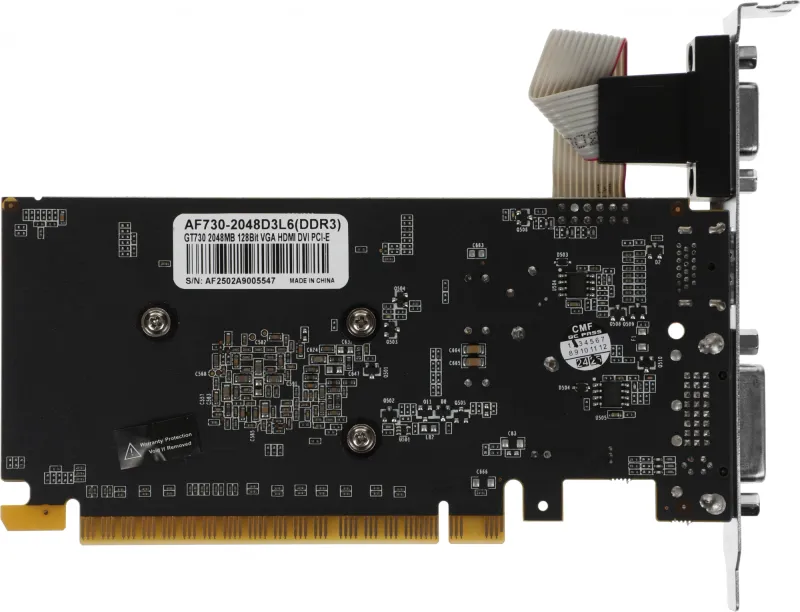 Видеокарта Afox PCI-E AF730-2048D3L6 NVIDIA GeForce GT 730 2Gb 128bit GDDR3 700/1333 DVIx1 HDMIx1 CRTx1 HDCP Ret low profile