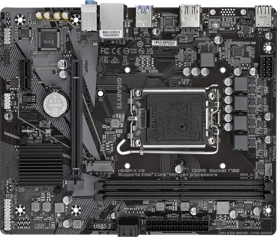 Материнская плата Gigabyte H610M K V2 Soc-1700 Intel H610 2xDDR5 mATX AC`97 8ch(7.1) GbLAN+HDMI+DP