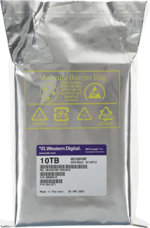 Жесткий диск Western Digital Purple Pro HDD 3.5" SATA 10Tb, 7200 rpm, 512MB buffer (DV&NVR + AI), WD102PURP, 1 year