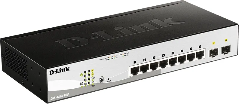 Коммутатор D-Link DGS-1210-08P DGS-1210-08P/G3A (L2) 8x1Гбит/с 2SFP 8PoE 65W настраиваемый