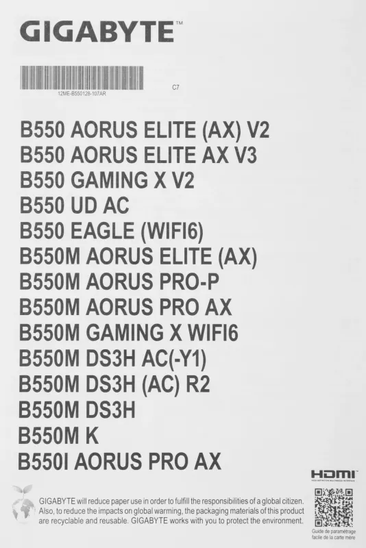 Материнская плата Gigabyte B550M DS3H AC R2 Soc-AM4 AMD B550 4xDDR4 mATX AC`97 8ch(7.1) GbLAN RAID+HDMI+DP