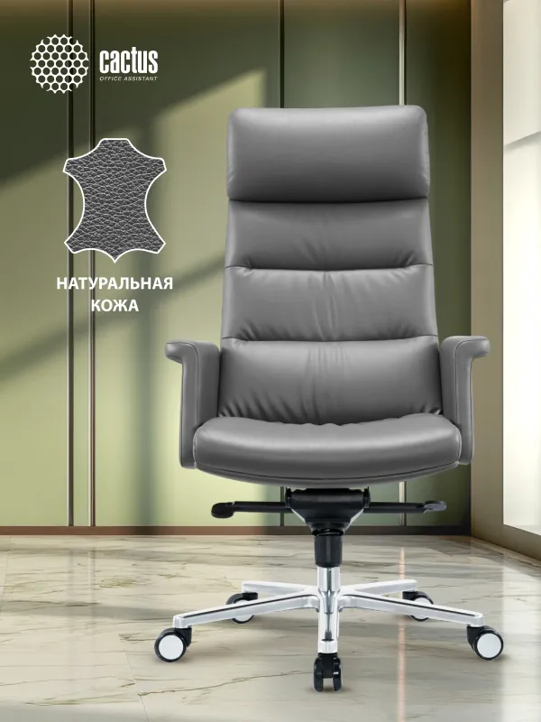 Кресло руководителя Cactus CS-LGR-DUBLIN темно-серый сиденье темно-серый кожа крестов. алюминий