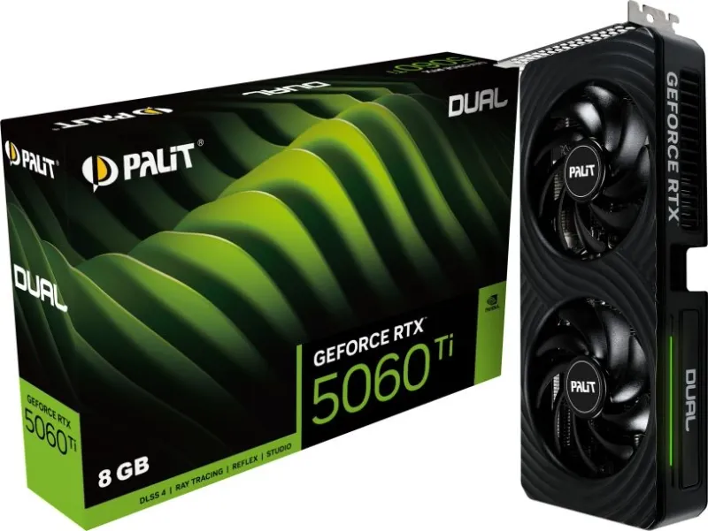 Видеокарта Palit PCI-E 5.0 RTX5060Ti DUAL NVIDIA GeForce RTX 5060TI 8Gb 128bit GDDR7 2295/28000 HDMIx1 DPx3 HDCP Ret
