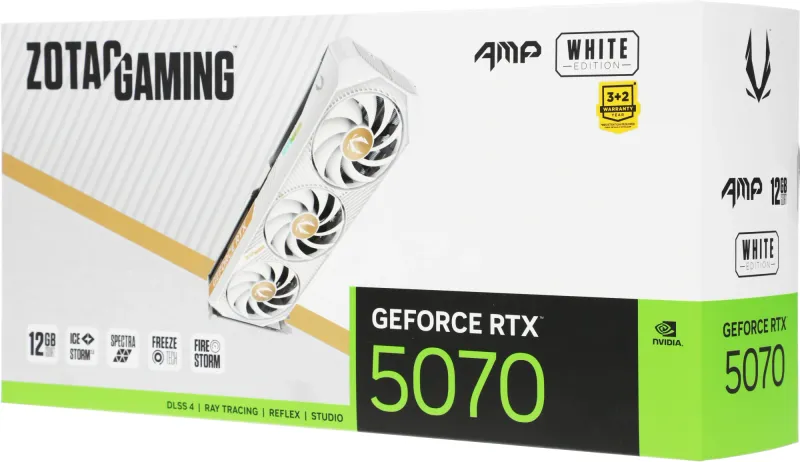 Видеокарта Zotac PCI-E 4.0 RTX 5070 AMP WHITE ED NVIDIA GeForce RTX 5070 12Gb 192bit GDDR7 2587/28000 HDMIx1 DPx3 HDCP Ret
