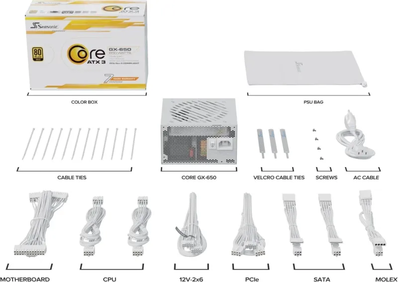 Блок питания Seasonic ATX 650W Core GX-650 WHITE 80+ gold 24pin APFC 120mm fan 8xSATA Cab Manag RTL