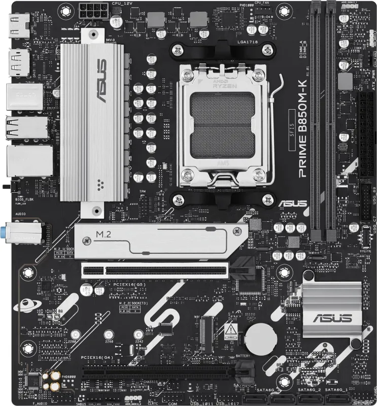ASUS PRIME B850M-K, AM5, B850, 2*DDR5, 4*SATA, 2*M.2, 4*USB 3.2, 4*USB 2.0, 3*PCIx16, 2*PCIx1, DP+HDMI, mATX