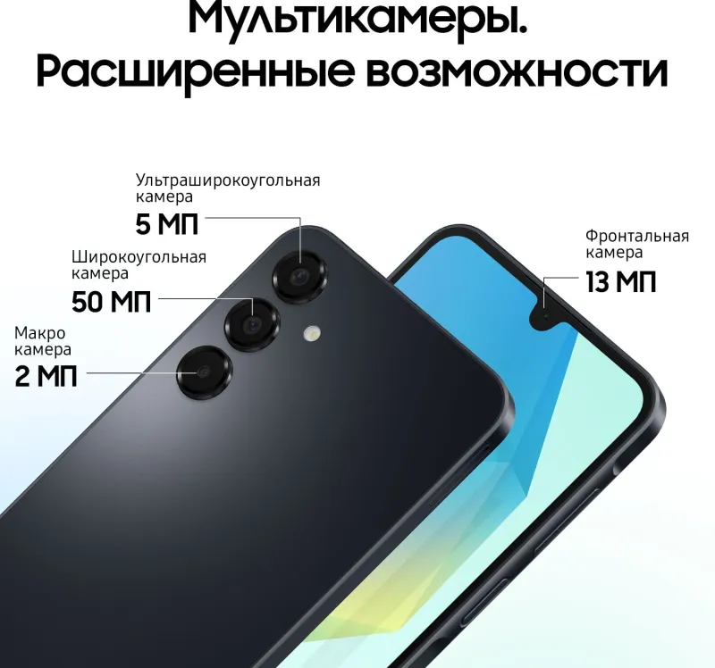 Смартфон Samsung SM-A165F Galaxy A16 128Gb 4Gb черный моноблок 3G 4G 6.7" 1080x2340 Android 14 50Mpix 802.11 a/b/g/n/ac NFC GPS GSM900/1800 GSM1900