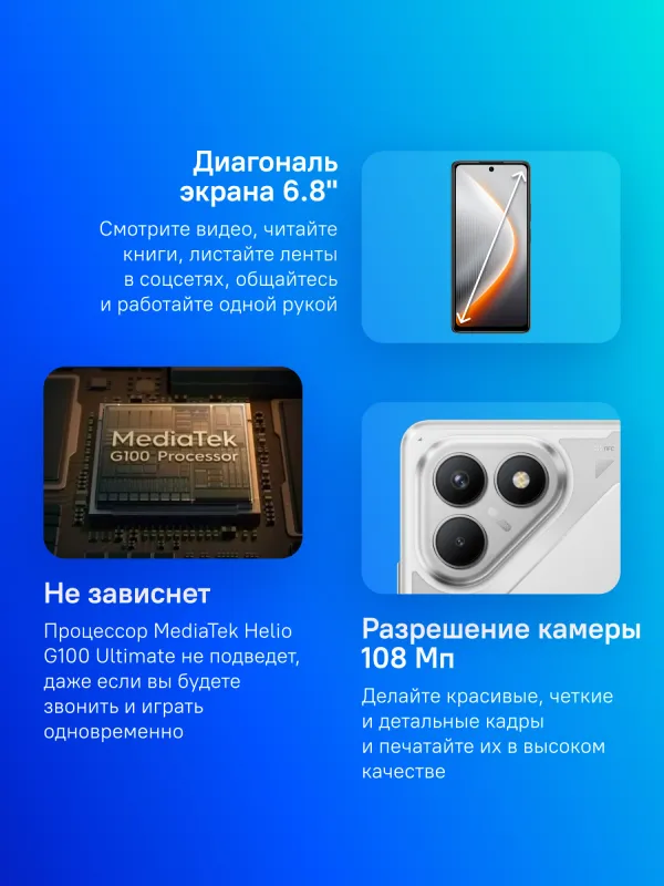 Смартфон Tecno POVA 7 Neo 128Gb 8Gb серебристый моноблок 3G 4G 6.8" 1080x2460 Android 14 50Mpix 802.11 a/b/g/n/ac NFC GPS GSM900/1800 Protect