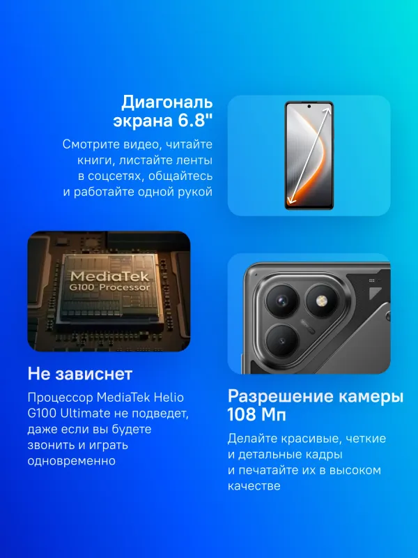Смартфон Tecno POVA 7 Neo 256Gb 8Gb черный моноблок 3G 4G 6.8" 1080x2460 Android 14 50Mpix 802.11 a/b/g/n/ac NFC GPS GSM900/1800 Protect