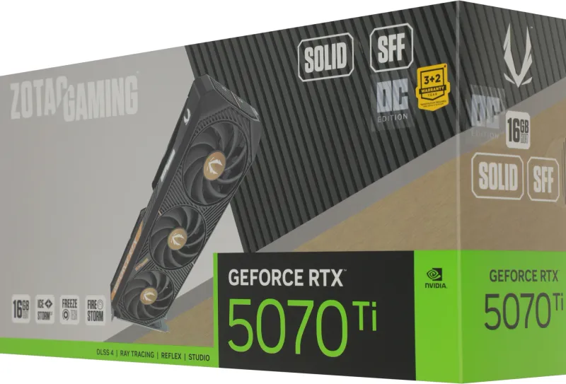 Видеокарта Zotac PCI-E 4.0 RTX 5070 Ti SOLID SFF OC NVIDIA GeForce RTX 5070TI 16Gb 256bit GDDR7 2482/28000 HDMIx1 DPx3 HDCP Ret