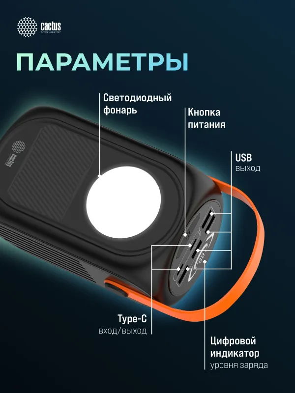 Мобильный аккумулятор Cactus CS-PBFSUD-60000 60000mAh 80W 4.5A черный