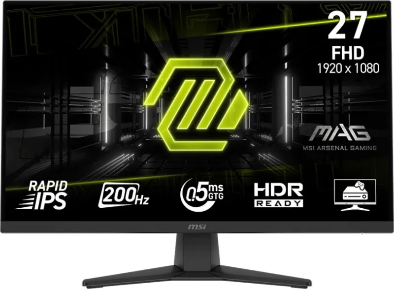 MSI MAG 272F 27" 16:9 FHD(1920x1080) Rapid IPS, 0,5ms(GTG), 3000:1, 100M:1, 300nit, 178/178, HDMI 2.0b, DP 1.2a, Tilt,VESA,200Hz,Black,1y w-ty
