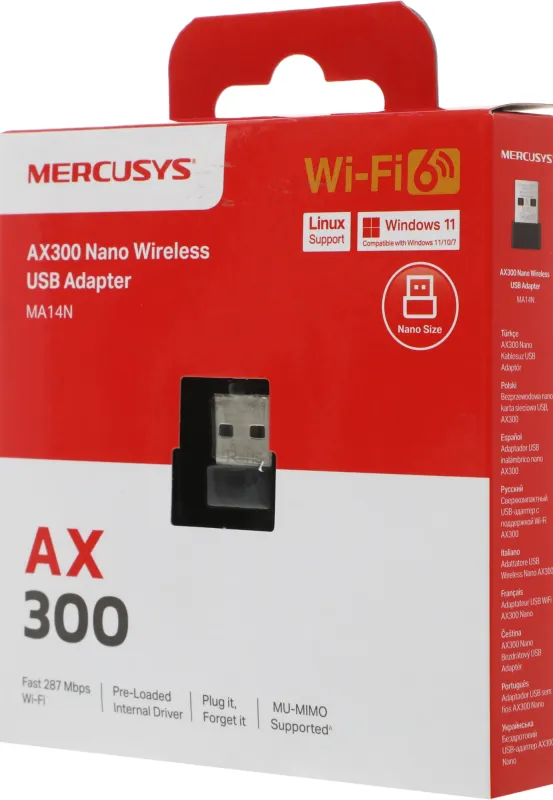 Сетевой адаптер Wi-Fi Mercusys MA14N АХ300 USB 2.0 (ант.внутр.) 1ант.