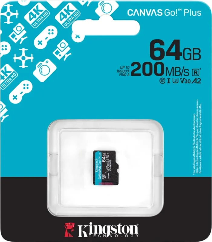 Флеш карта microSDXC 64GB Kingston SDCG4/64GBSP Canvas Go! Plus V30 A2 w/o adapter