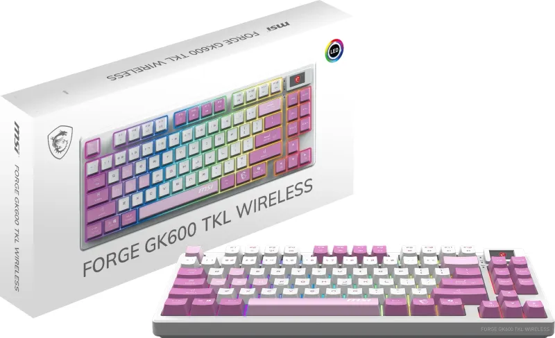 Keyboard MSI FORGE GK600 TKL, Wireless, Mechanical Linear Switches, RGB LED, 4000mA/h, Violet