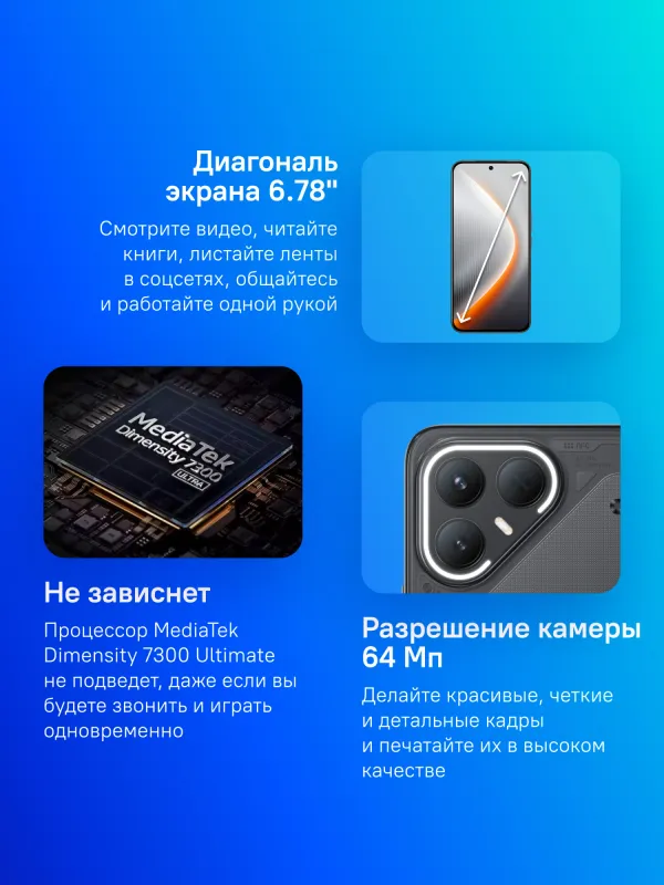 Смартфон Tecno POVA 7 Pro 5G 256Gb 8Gb черный моноблок 3G 4G 6.8" 1080x2460 Android 14 50Mpix 802.11 a/b/g/n/ac NFC GPS GSM900/1800 Protect