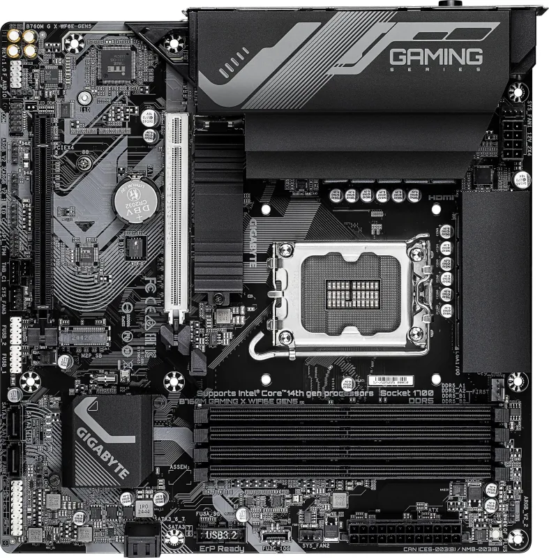 Материнская плата Gigabyte B760M G X WF6E GEN5 Soc-1700 Intel B760 4xDDR5 mATX AC`97 8ch(7.1) 2.5Gg RAID+HDMI+DP