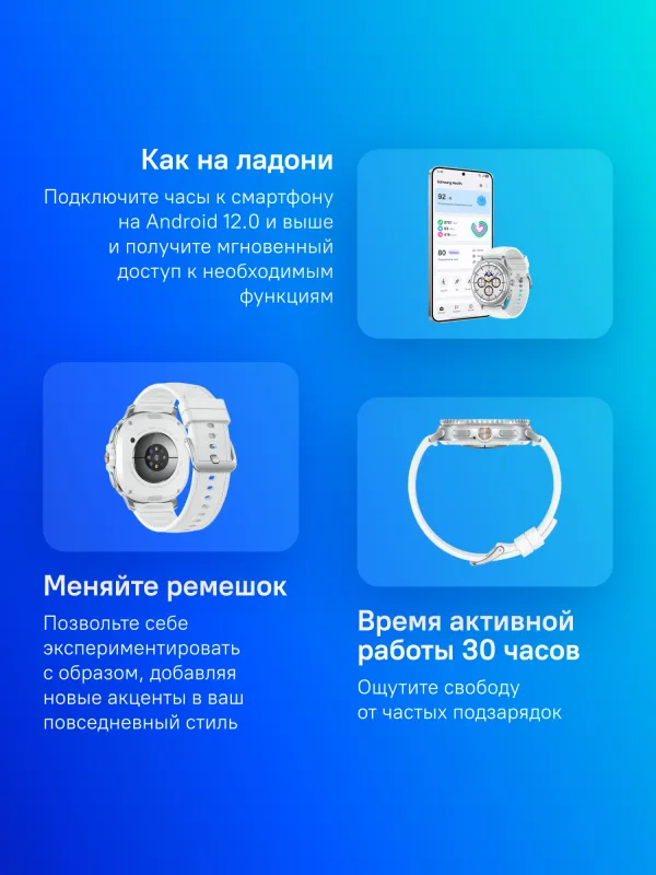 Смарт-часы Samsung Galaxy Watch 8 Classic LTE 46мм 1.34" Super AMOLED корп.серебристый рем.белый (SM-L505FZWACAU)