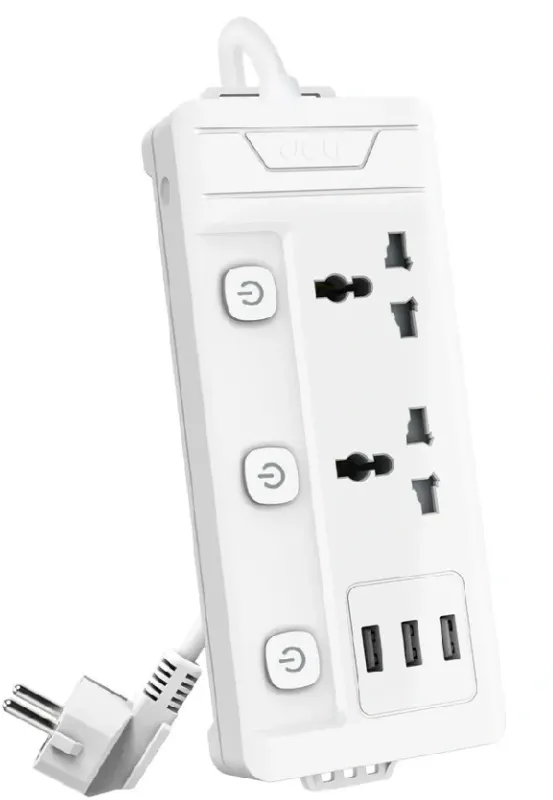 Сетевой фильтр Deli ET409 2м (2 розетки) белый (пакет ПЭ)