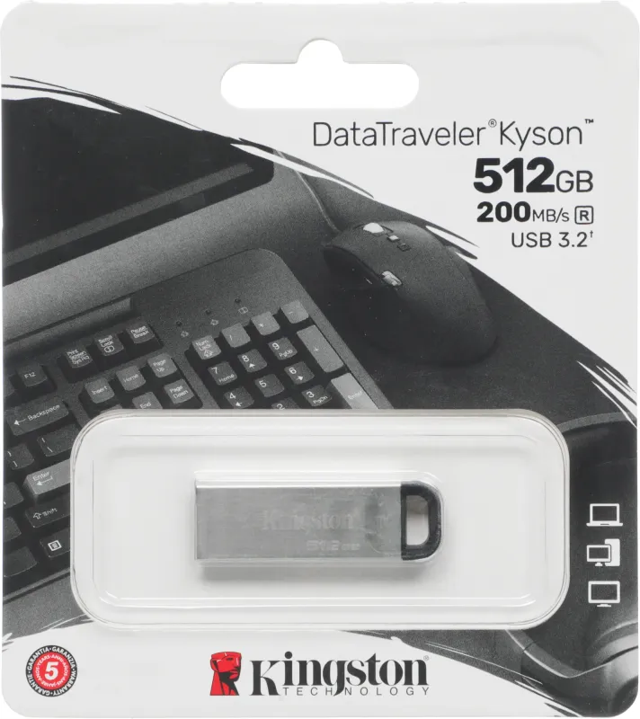 Флеш Диск Kingston 512GB DataTraveler Kyson DTKN/512GB USB3.2 серебристый/черный