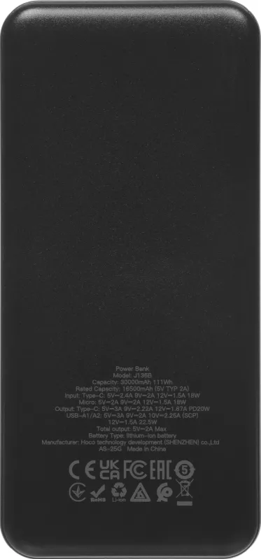 Мобильный аккумулятор Hoco J136B Sirui 30000mAh 5A черный (34854)