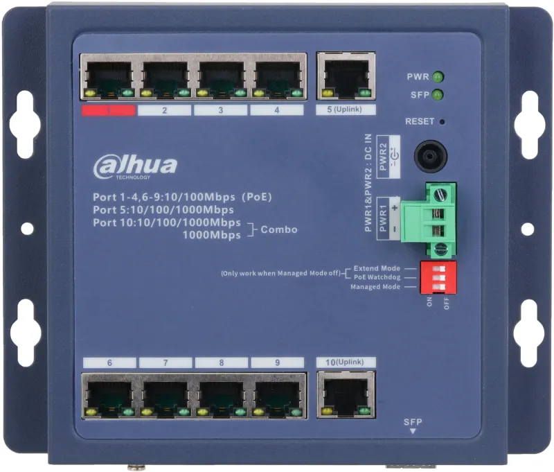 Коммутатор Dahua DH-CHS4110-8ET-90-F 8x100Мбит/с 1x1Гбит/с управляемый