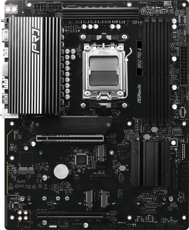 ASROCK B850 PRO-A, AM5, B850, 4*DDR5, 4*SATA, 4*M.2, 6*USB 2.0, 4*USB 3.2, 2*Type-C, 2*PCIx16, 1*M.2 (Key E), HDMI, ATX