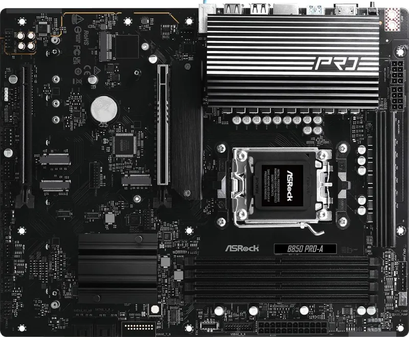 ASROCK B850 PRO-A, AM5, B850, 4*DDR5, 4*SATA, 4*M.2, 6*USB 2.0, 4*USB 3.2, 2*Type-C, 2*PCIx16, 1*M.2 (Key E), HDMI, ATX