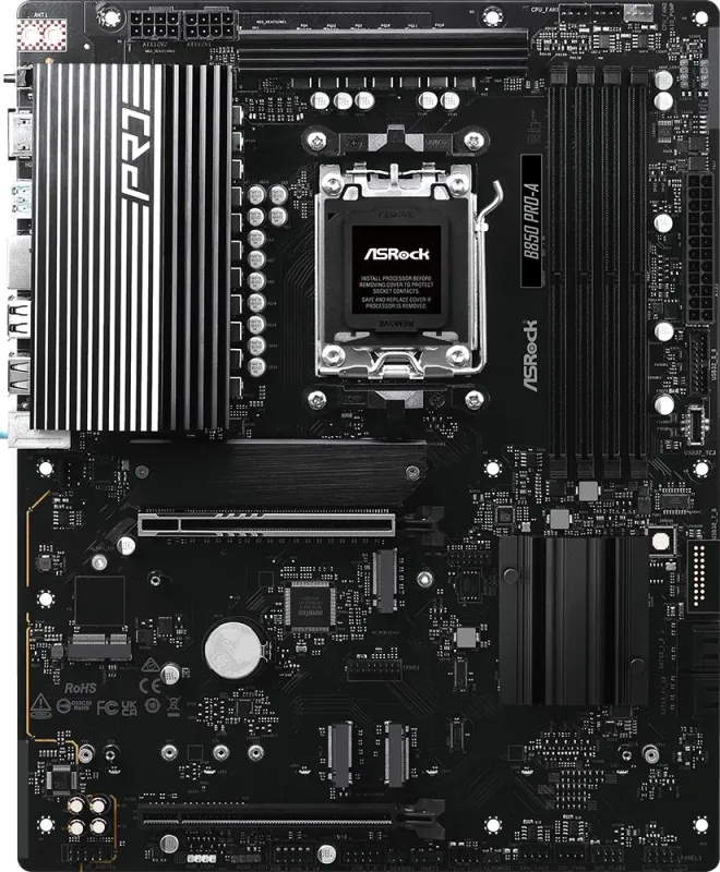 ASROCK B850 PRO-A, AM5, B850, 4*DDR5, 4*SATA, 4*M.2, 6*USB 2.0, 4*USB 3.2, 2*Type-C, 2*PCIx16, 1*M.2 (Key E), HDMI, ATX