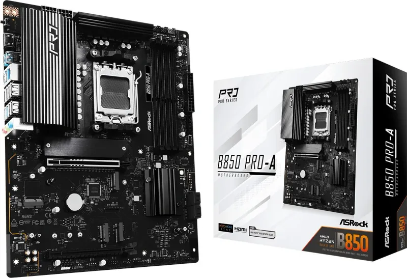 ASROCK B850 PRO-A, AM5, B850, 4*DDR5, 4*SATA, 4*M.2, 6*USB 2.0, 4*USB 3.2, 2*Type-C, 2*PCIx16, 1*M.2 (Key E), HDMI, ATX