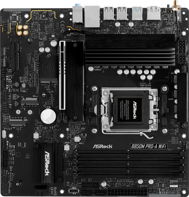 ASROCK B850M PRO-A WIFI, AM5, B850, 4*DDR5, 4*SATA, 4*M.2, 4*USB 2.0, 3*USB 3.2, 2*Type-C, 2*PCIx16, 1*M.2 (Key E), HDMI+DP, mATX