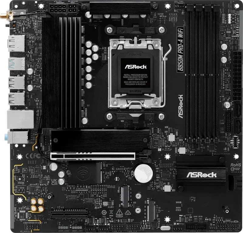 ASROCK B850M PRO-A WIFI, AM5, B850, 4*DDR5, 4*SATA, 4*M.2, 4*USB 2.0, 3*USB 3.2, 2*Type-C, 2*PCIx16, 1*M.2 (Key E), HDMI+DP, mATX