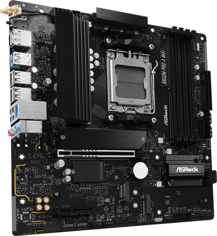 ASROCK B850M PRO-A WIFI, AM5, B850, 4*DDR5, 4*SATA, 4*M.2, 4*USB 2.0, 3*USB 3.2, 2*Type-C, 2*PCIx16, 1*M.2 (Key E), HDMI+DP, mATX